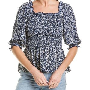 Max Studio navy floral blouse